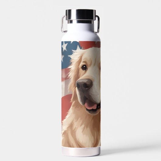 Amerikaanse vlag Golden Retriever Waterfles (Voorkant)