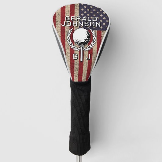 Amerikaanse vlag Golf Monogram Design Golfheadcover (Voorkant)