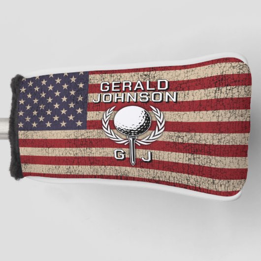 Amerikaanse Vlag Golf Monogram Design Golfheadcover (Voorkant)