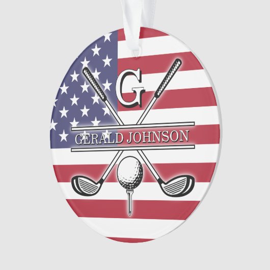 Amerikaanse vlag Golf Monogram Design Ornament (voorkant)