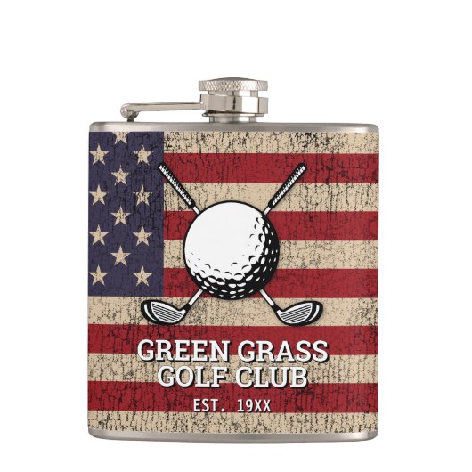 Amerikaanse Vlag Golf Ontwerp Heupfles (Voorkant)