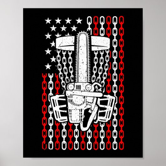 Amerikaanse vlag Golf Player Funny Chainzaag Bask Poster (Voorkant)