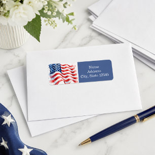 Amerikaanse vlag golvend USA patriottisch blauw Etiket