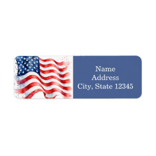 Amerikaanse vlag golvend USA patriottisch blauw Etiket