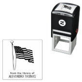 Amerikaanse Vlag Golvende Bibliotheek Boek Naam Zelfinktende Stempel (In situ)