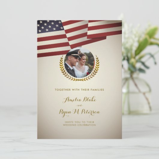  Amerikaanse vlag | Gouden Laurel Leaf | Weddensch Kaart (Staand voorkant)
