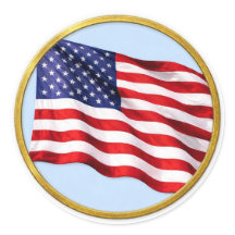 Amerikaanse vlag gouden rand ronde sticker – Patri