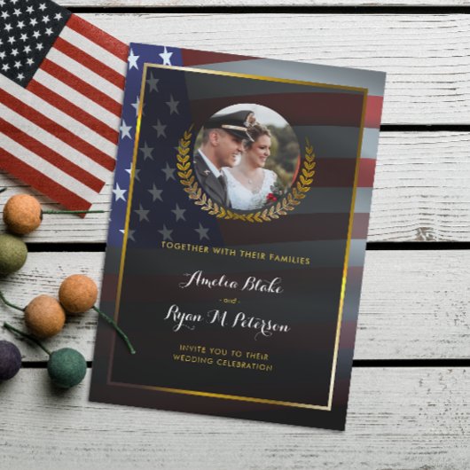Amerikaanse vlag | Goudlazen bladeren | Luxury Wed Kaart
