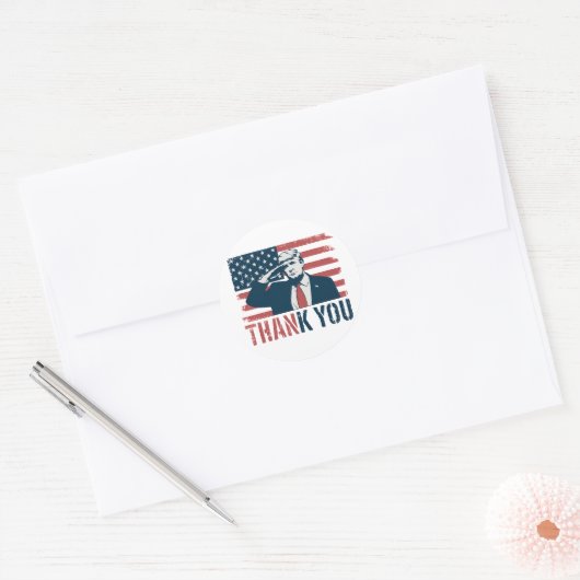  Amerikaanse vlag Grappig Trump Dank u Ronde Sticker (Envelop)