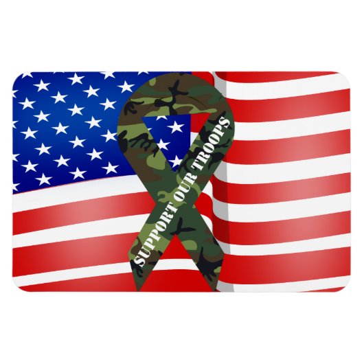Amerikaanse vlag groene camo steun onze troepen magneet (Horizontaal)