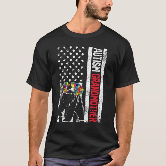 Amerikaanse Vlag Grootmoeder Beer Autisme Bewustzi T-shirt (Voorkant)