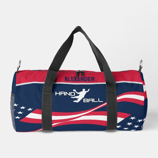 Amerikaanse vlag, handbalspeler, verjaardagscadeau plunjezak (Achterkant)