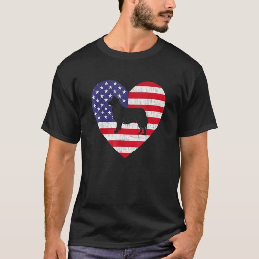 Amerikaanse vlag Harde grens Collie Dog 4 juli T-shirt (Voorkant)
