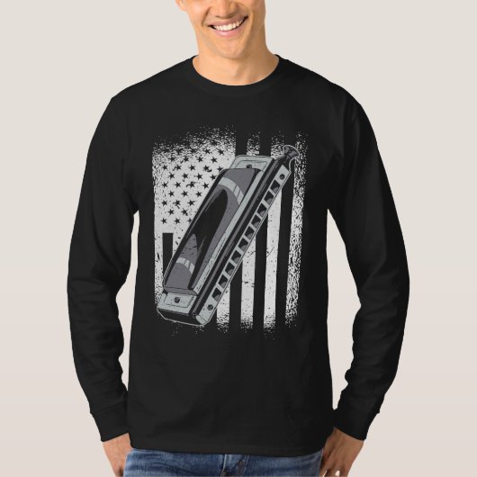 Amerikaanse vlag Harmonica Player 1 T-shirt (Voorkant)