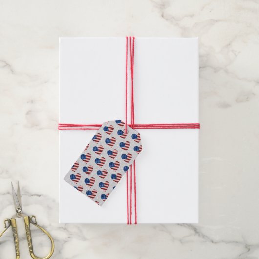 Amerikaanse Vlag Hart 4 juli Glitter Cadeaulabel (Met Touw)
