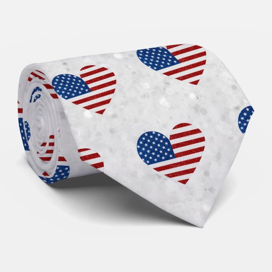 Amerikaanse Vlag Hart 4 Juli Glitter Stropdas (Opgerold)