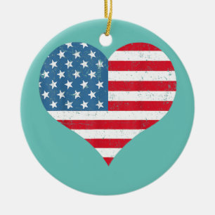 Amerikaanse Vlag Hart 4 juli USA Patriottisch Keramisch Ornament