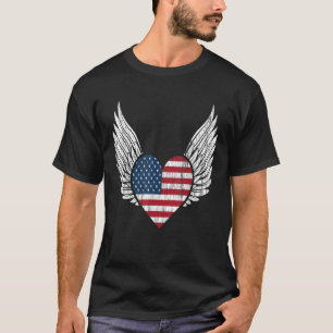 Amerikaanse Vlag Hart 4th van juli USA Veteran Mil T-shirt
