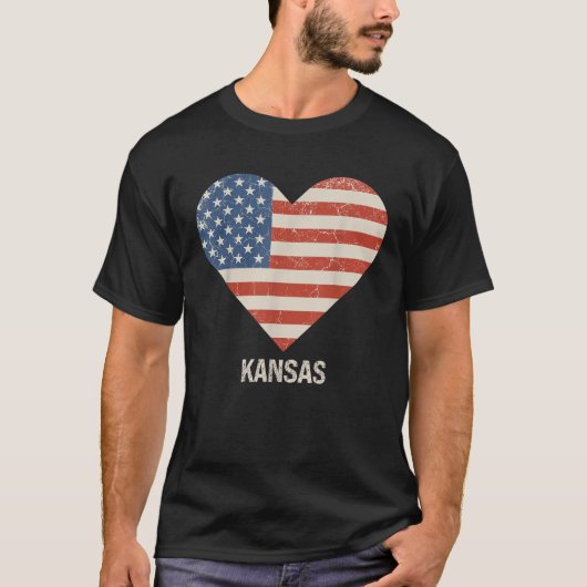 Amerikaanse vlag Hart Kansas 4 juli Patriottisch U T-shirt (Voorkant)