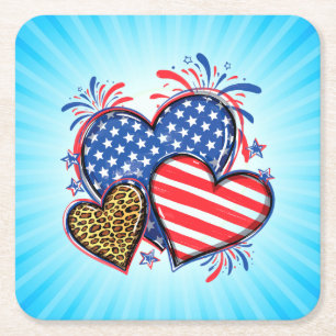 Amerikaanse Vlag Hart Luipaard Sublimatie-64210 Kartonnen Onderzetters