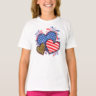 Amerikaanse Vlag Hart Luipaard Sublimatie T-shirt