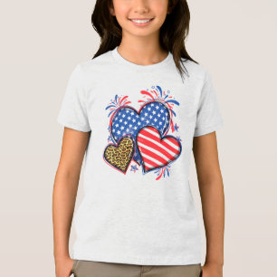 Amerikaanse Vlag Hart Luipaard Sublimatie Tri-Blend Shirt
