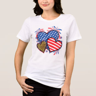 Amerikaanse Vlag Hart Luipaard Sublimatie Tri-Blend Shirt