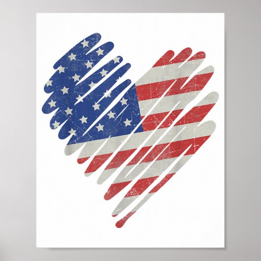 Amerikaanse Vlag Hart Rood Wit Blauw Cute 4 juli Poster (Voorkant)