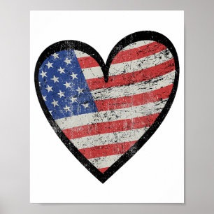 Amerikaanse Vlag Hart Rood Wit Blauw Schattig 4 ju Poster