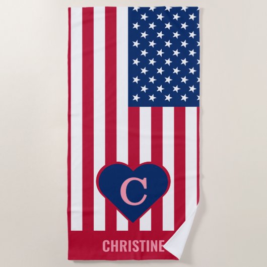 Amerikaanse vlag: hartmonogram strandlaken (Voorkant)