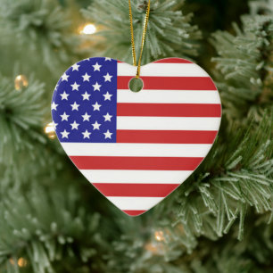 Amerikaanse vlag hartvormig keramisch ornament