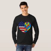 Amerikaanse vlag Heart Autisme Awareness Puzzle Ma T-shirt (Voorkant volledig)