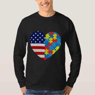 Amerikaanse vlag Heart Autisme Awareness Puzzle Ma T-shirt