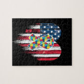 Amerikaanse vlag Heart Autisme Legpuzzel (Horizontaal)