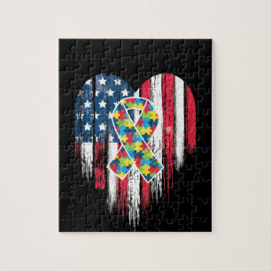 Amerikaanse vlag Heart Autisme Legpuzzel