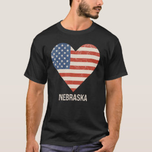 Amerikaanse vlag Heart Nebraska 4 juli patriottisc T-shirt
