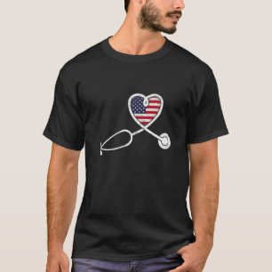 Amerikaanse Vlag Heart Nurse Stethoscoop Doctor Pa T-shirt