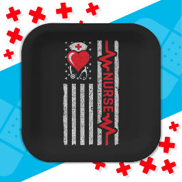 Amerikaanse vlag held hart leven verpleegkundige w papieren bordje