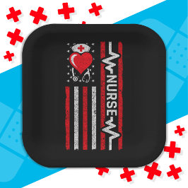 Amerikaanse vlag held hart leven verpleegkundige w papieren bordje