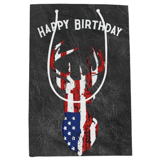 Amerikaanse Vlag Hert op Leer Medium Cadeauzakje (Voorkant)