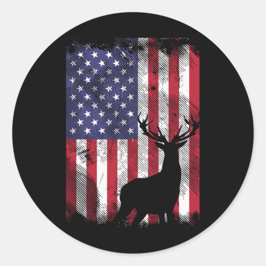 Amerikaanse vlag Herten Elk Hunting USA Patriottis Ronde Sticker (Voorkant)