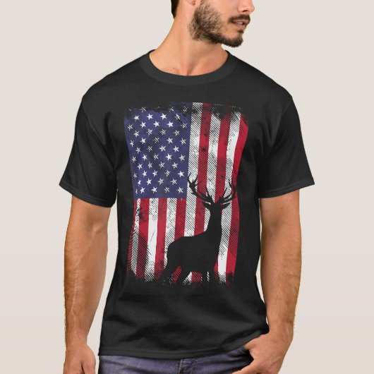 Amerikaanse vlag Herten Elk Hunting USA Patriottis T-shirt (Voorkant)