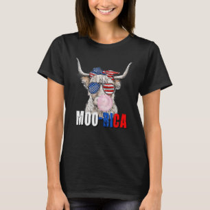 Amerikaanse vlag Highland Koe Moo Rica 4 juli in T-shirt