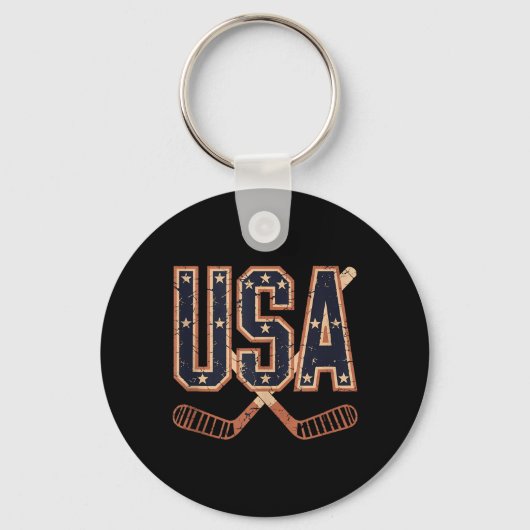 Amerikaanse Vlag Hockey Sleutelhanger (Voorkant)