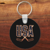 Amerikaanse Vlag Hockey Sleutelhanger (Voorkant)