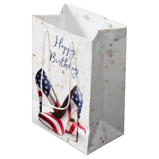 Amerikaanse Vlag Hoge Hakken Schoenen Medium Cadeauzakje (Voorkant Gekanteld)