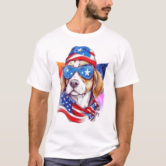 Amerikaanse Vlag Hond 4 juli T-shirt (Voorkant)