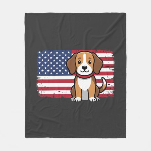 Amerikaanse Vlag Hond Patriottische Vector Fleece Deken (Voorkant)