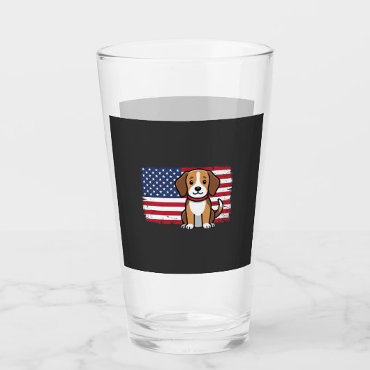 Amerikaanse Vlag Hond Patriottische Vector Glas (Voorkant)