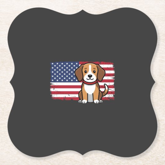 Amerikaanse Vlag Hond Patriottische Vector Kartonnen Onderzetters (Voorkant)